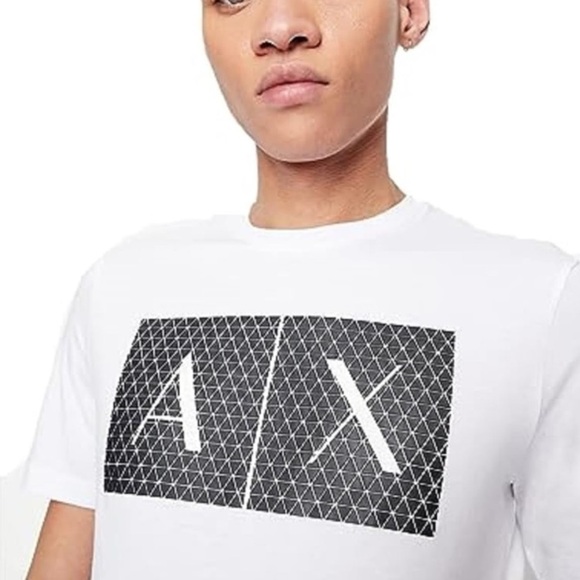 A|X ARMANI EXCHANGE Mens Crew Neck Logo Tee T Shirt Grid Logo size XL slim white - Picture 2 of 11